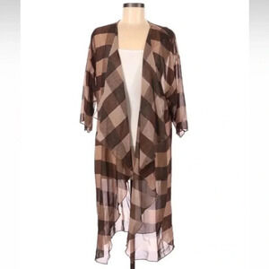 LuLaRoe | Brown Plaid Boho Open Front Long Shirley Kimono Size M Medium